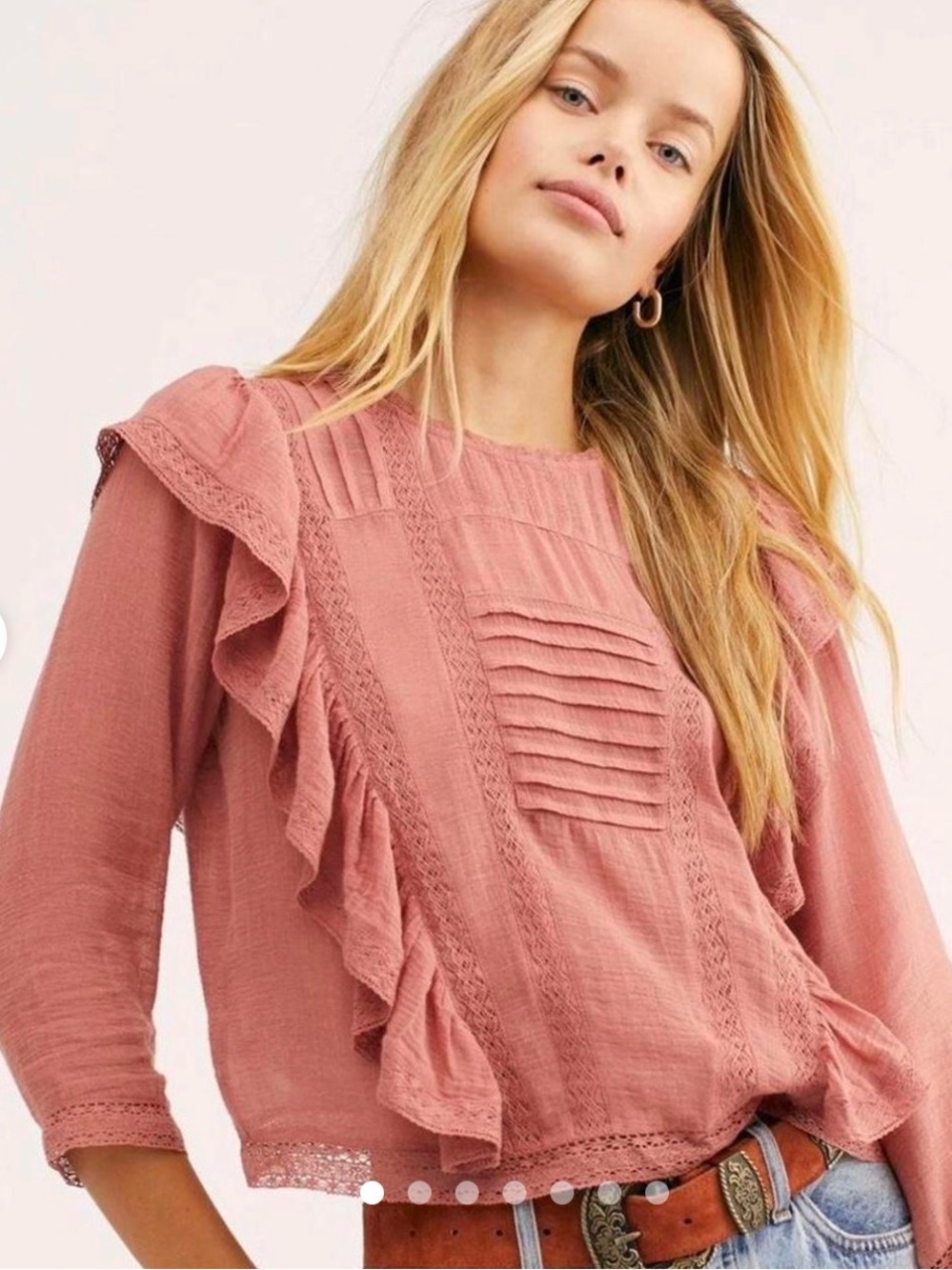 Free People Jasmine Ruffled Pintuck  Blouse